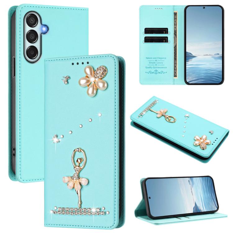 Custodia in ecopelle con protezione RFID e strass per Samsung Galaxy M35 M55