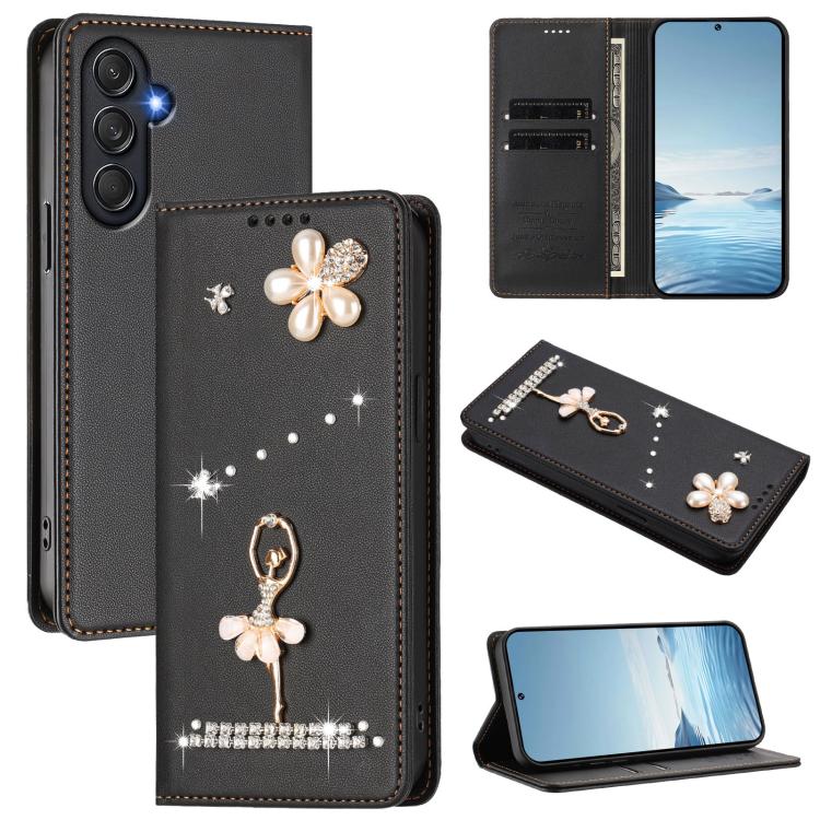 Custodia in ecopelle con protezione RFID e strass per Samsung Galaxy M35 M55