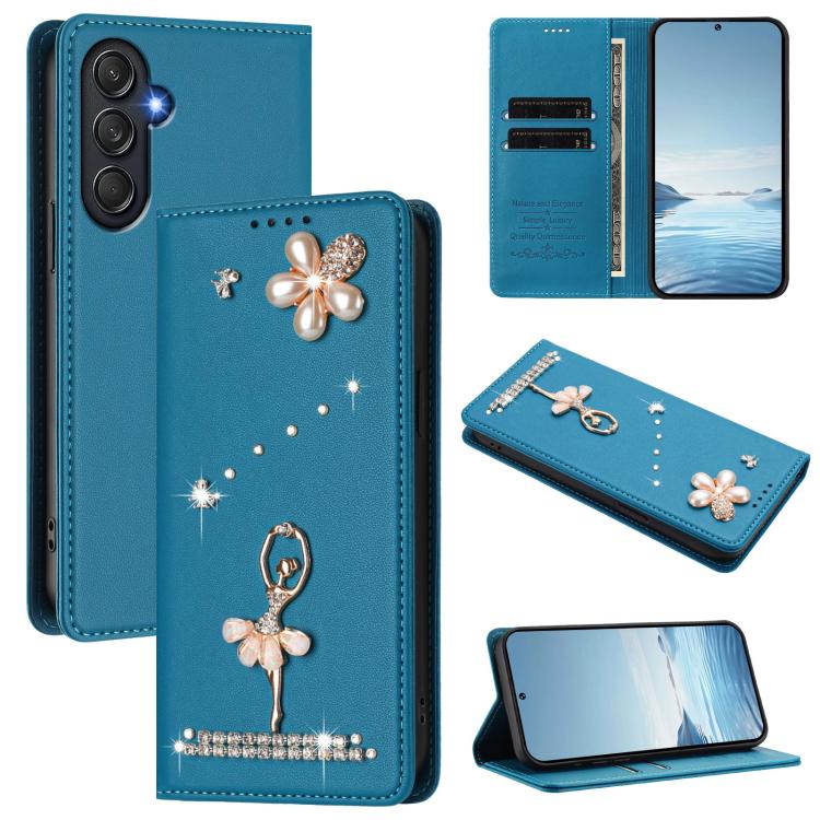 Custodia in ecopelle con protezione RFID e strass per Samsung Galaxy M35 M55