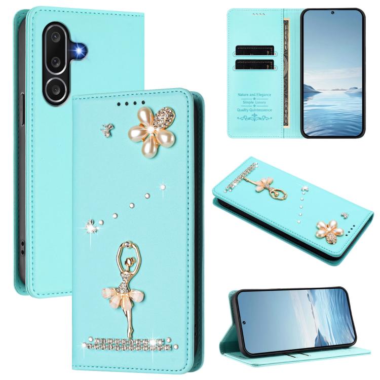 Custodia ecopelle con protezione RFID e strass per Samsung Galaxy M56, F16 e F06