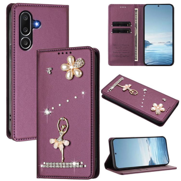 Custodia ecopelle con protezione RFID e strass per Samsung Galaxy M56, F16 e F06