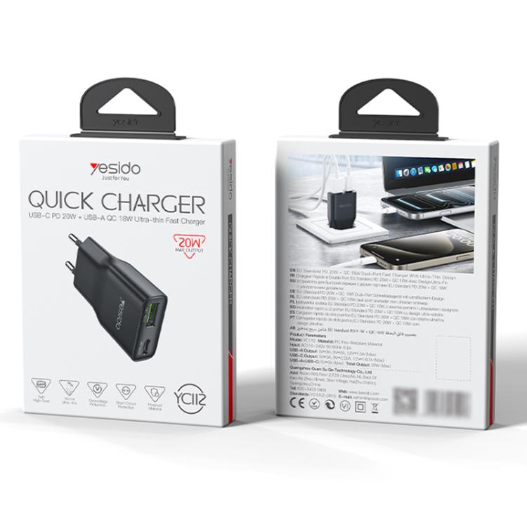 Caricabatterie rapido Yesido 20W doppia porta PD QC