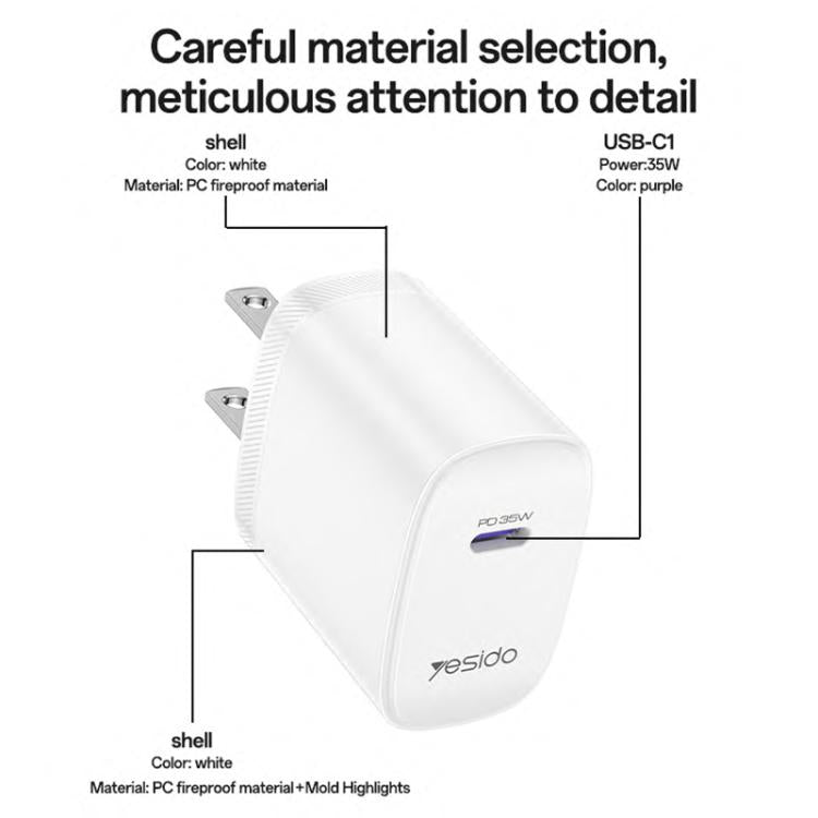 Set caricabatterie rapido Yesido YC20U PD35W USB-C con cavo