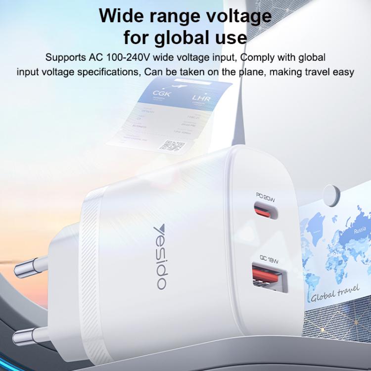 Set caricabatterie Yesido YC106 doppia porta USB-C e USB-A