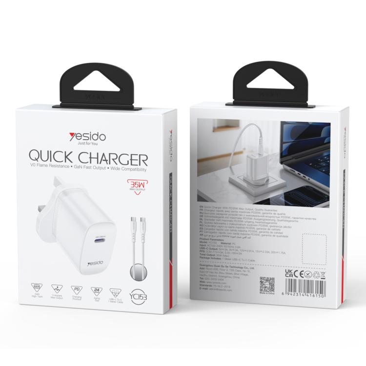 Set caricabatterie rapido Yesido YC153 PD35W USB-C con cavo Type-