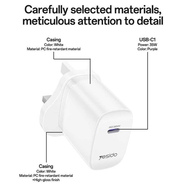 Set caricabatterie rapido Yesido YC153 PD35W USB-C con cavo Type-