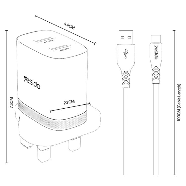Set caricabatterie Yesido YC150 12W doppia USB con cavo Type-C