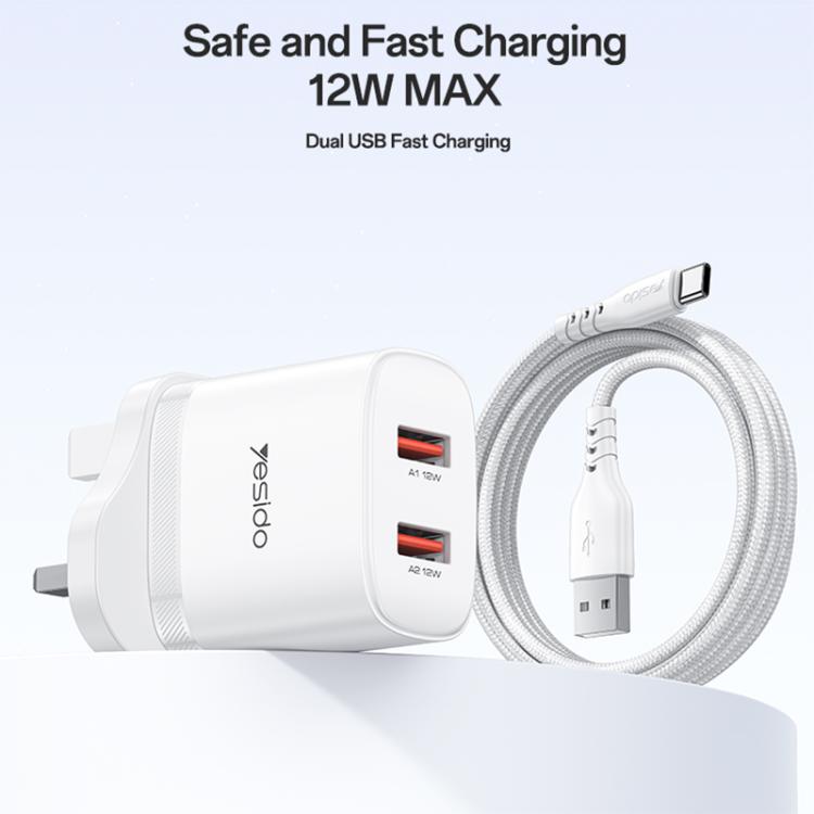 Set caricabatterie Yesido YC150 12W doppia USB con cavo Type-C
