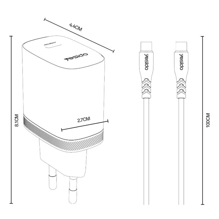 Set caricabatterie Yesido YC105 PD20W con cavo Type-C 1 m