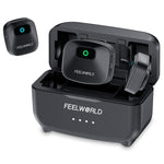 Microfono lavalier wireless FEELWORLD LM1 per telefono, computer e fotocamera, 2 trasmettitori + 1 ricevitore + custodia di ricarica