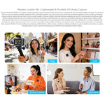 Microfono lavalier wireless FEELWORLD LM1 per telefono, computer e fotocamera, 2 trasmettitori + 1 ricevitore + custodia di ricarica