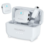 Microfono lavalier wireless FEELWORLD LM1 per telefono, computer e fotocamera, 2 trasmettitori + 1 ricevitore + custodia di ricarica
