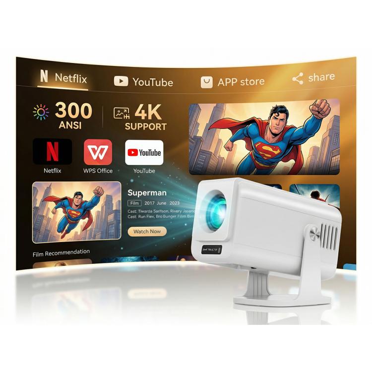 Videoproiettore portatile intelligente V1 con messa a fuoco manuale, schermo LCD da 3 pollici, risoluzione 1920x1080P, frequenza di campionamento 270 ANSI e sistema operativo Android 13., Manual Focus / US Plug, Manual Focus / EU Plug                  ...