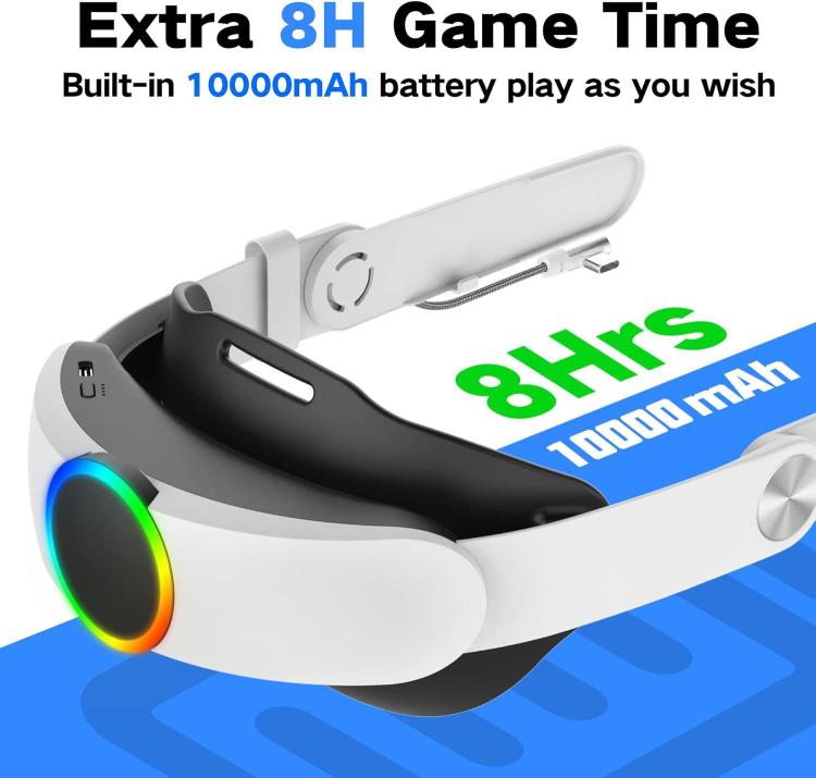Fascia per la testa VR WG38 con batteria da 1000 mAh, RGB Ver. For Meta Quest 3 / 3S, Magnetic Ver. For Meta Quest 3 / 3S, RGB Ver. For Meta Quest 2, For Meta Quest 2