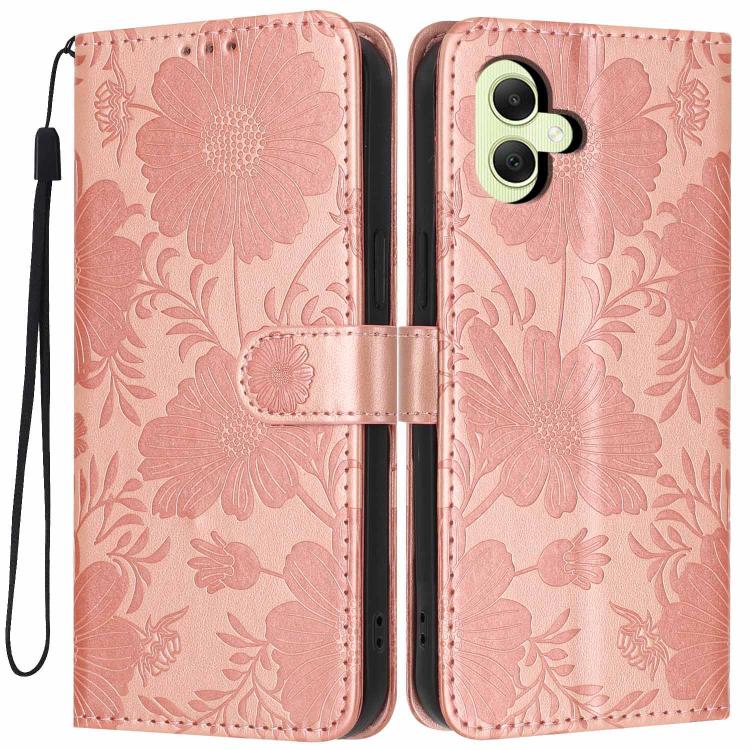 Custodia ecopelle con stampa girasole e cordino nero per Samsung Galaxy A05, A34