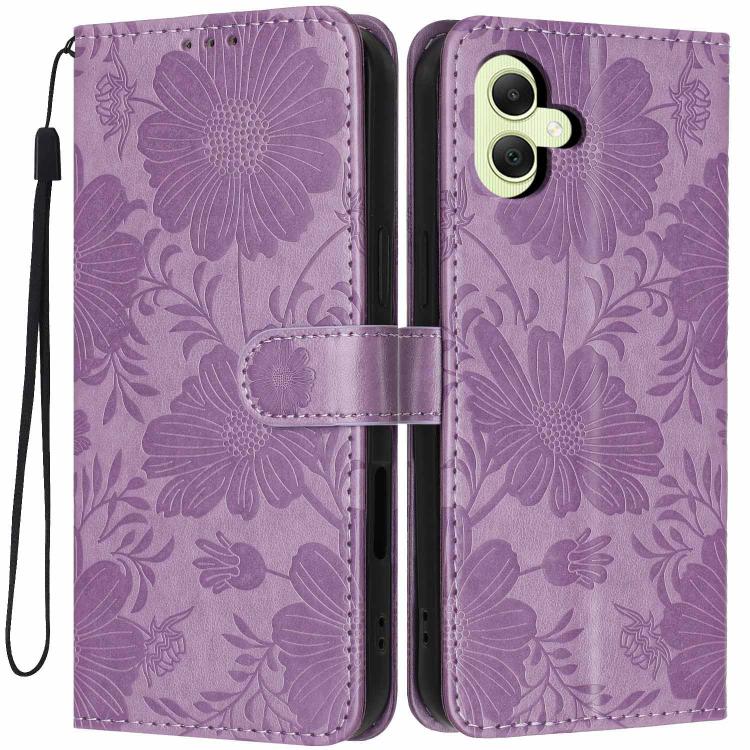 Custodia ecopelle con stampa girasole e cordino nero per Samsung Galaxy A05, A34