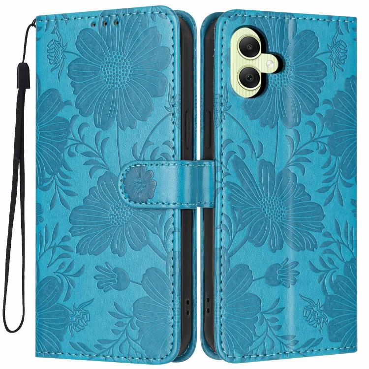Custodia ecopelle con stampa girasole e cordino nero per Samsung Galaxy A05, A34