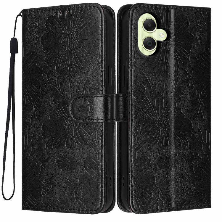 Custodia ecopelle con stampa girasole e cordino nero per Samsung Galaxy A05, A34