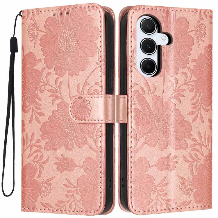 Custodia ecopelle con stampa girasole e cordino nero per Samsung Galaxy A05, A34