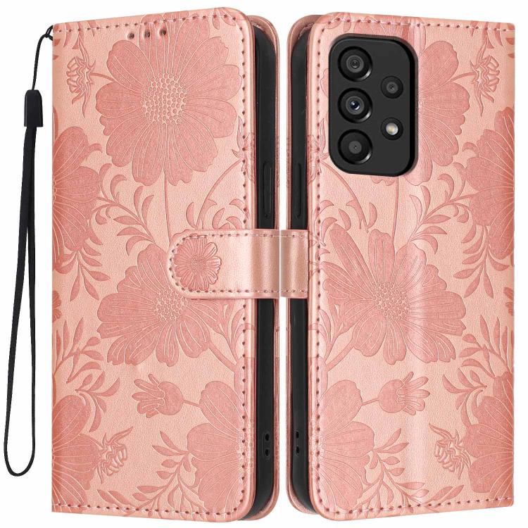 Custodia ecopelle con stampa girasole e cordino nero per Samsung Galaxy A05, A34