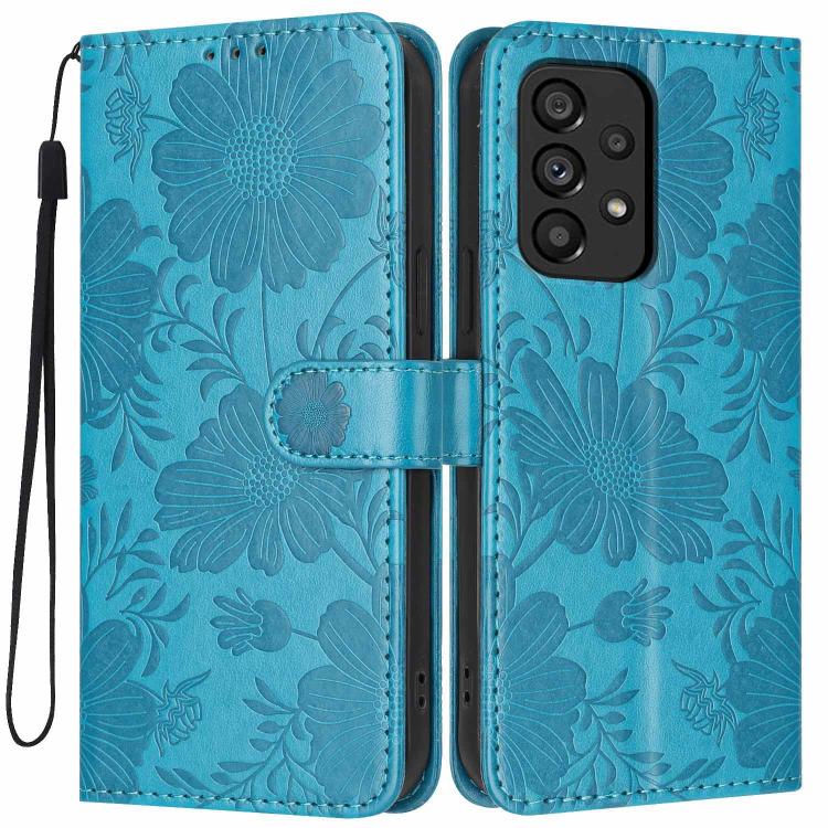 Custodia ecopelle con stampa girasole e cordino nero per Samsung Galaxy A05, A34