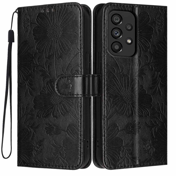 Custodia ecopelle con stampa girasole e cordino nero per Samsung Galaxy A05, A34