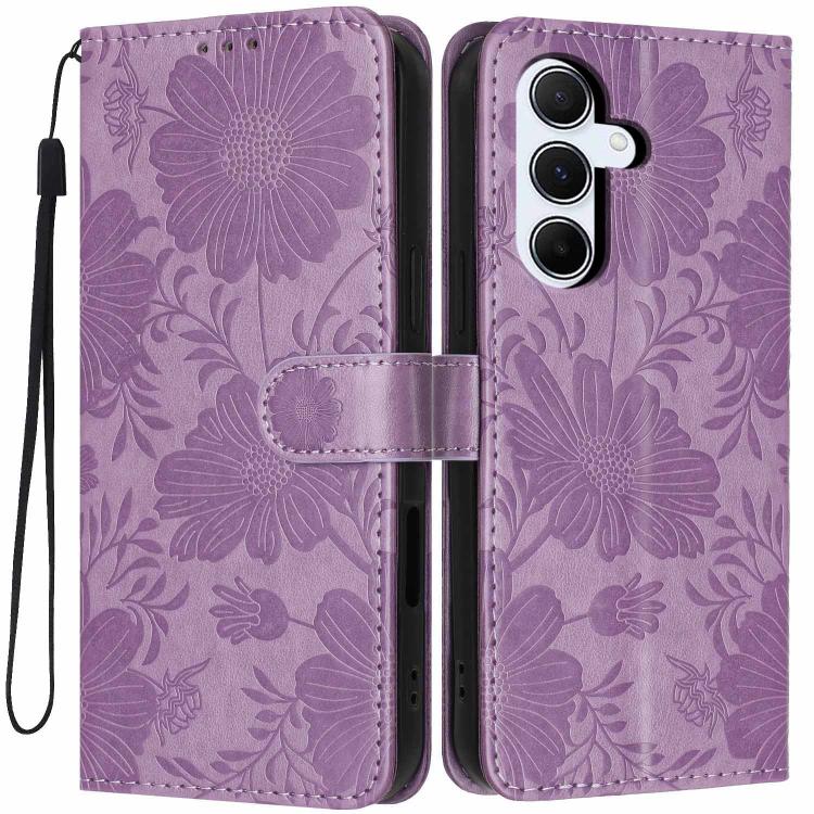 Custodia ecopelle con stampa girasole e cordino nero per Samsung Galaxy A05, A34