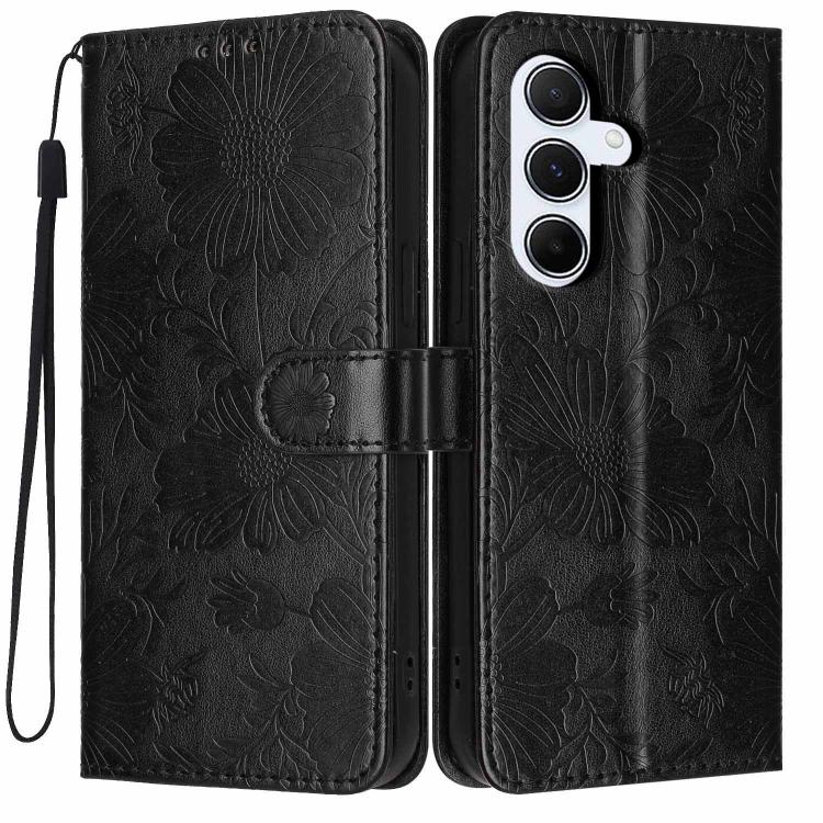 Custodia ecopelle con stampa girasole e cordino nero per Samsung Galaxy A05, A34