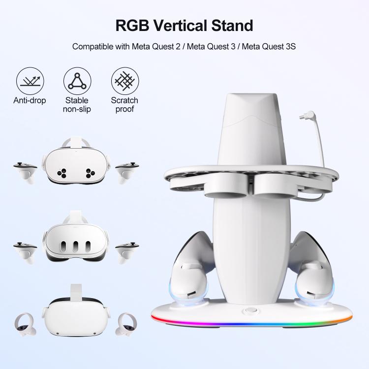 Supporto per display VR con illuminazione RGB WG68 e ricarica rapida, spina USA., For Meta Quest 2 / 3 / 3S