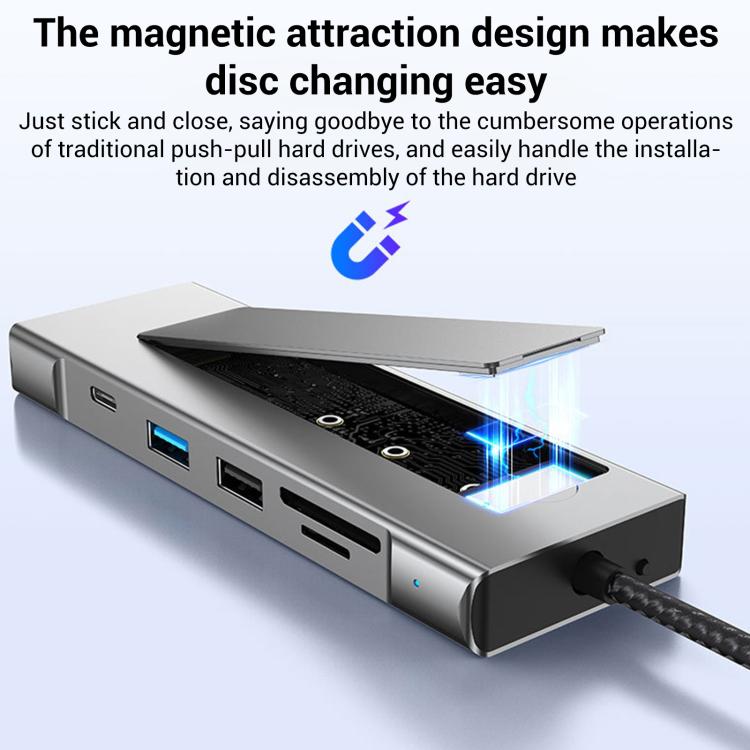 Hub USB-C 8 in 1 con box SSD M.2 e lettore schede SD/TF