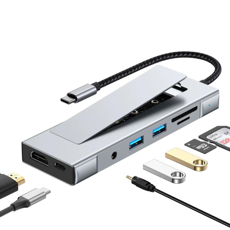 Hub USB-C 8 in 1 con box SSD M.2 e lettore schede SD/TF