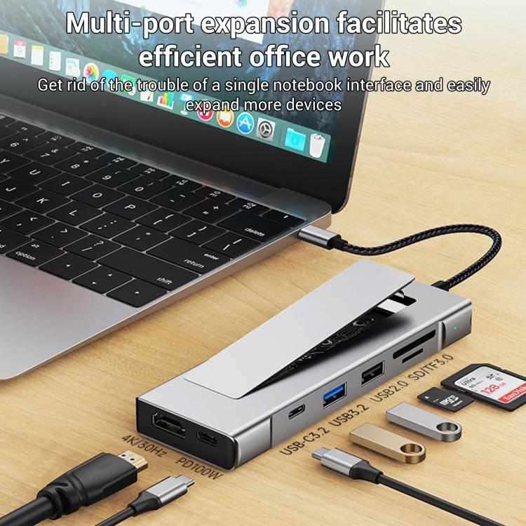 Hub USB-C 8 in 1 con box SSD M.2 e lettore schede SD/TF