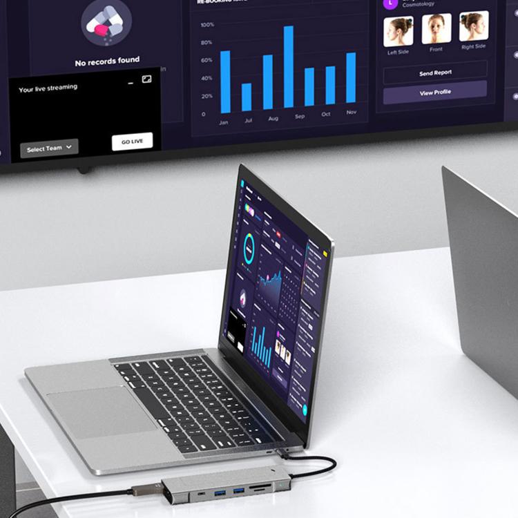 Hub USB-C 8 in 1 con box SSD M.2 e lettore schede SD/TF