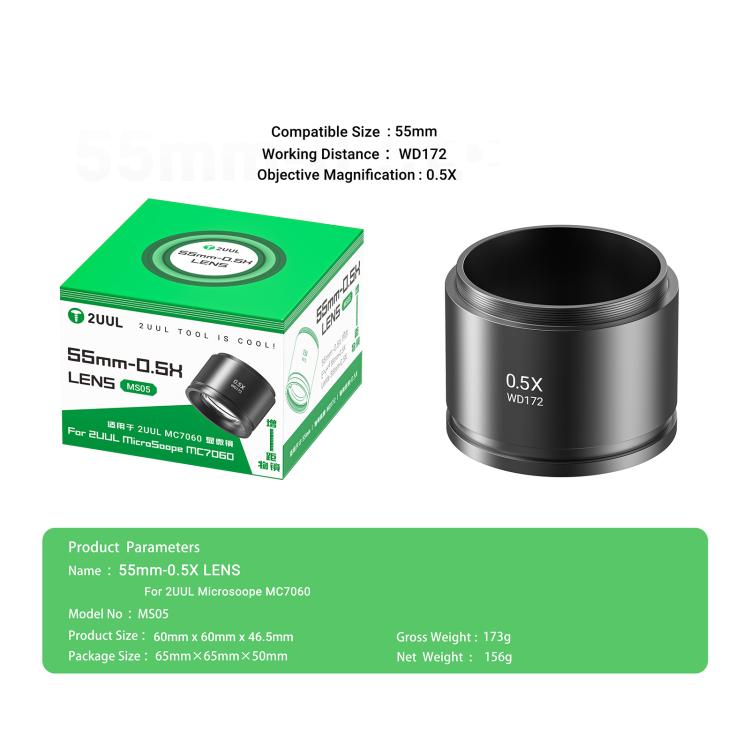 Obiettivo 2uul MS05 55MM WD172 0.5X per microscopio 2uul MC7060, 2uul MS05