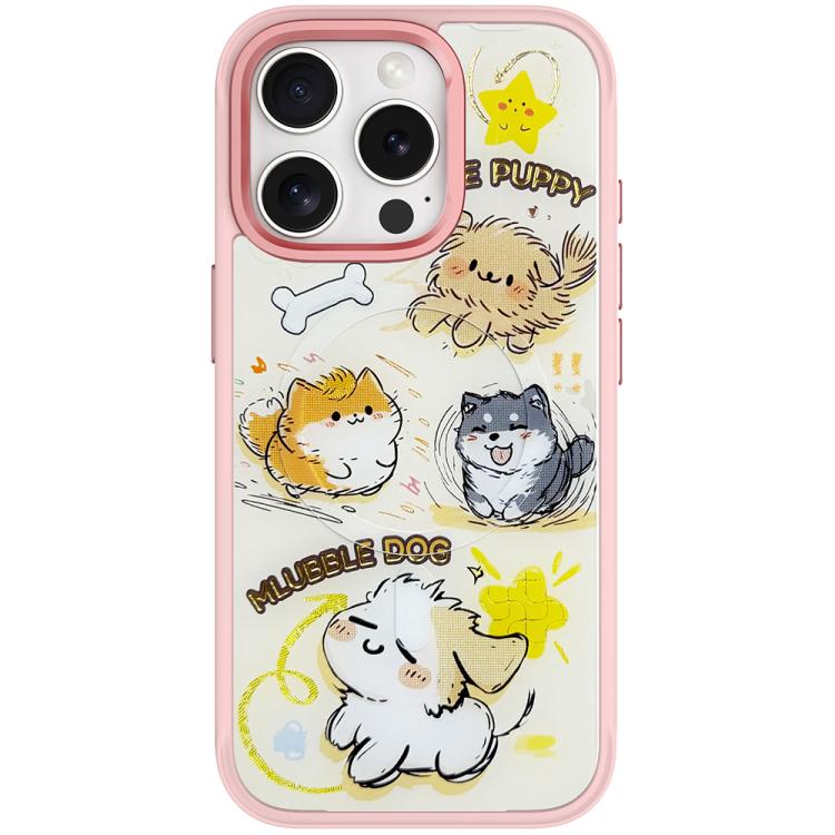 Custodia magnetica con motivo cane per iPhone 15 Pro e 15 Pro Max