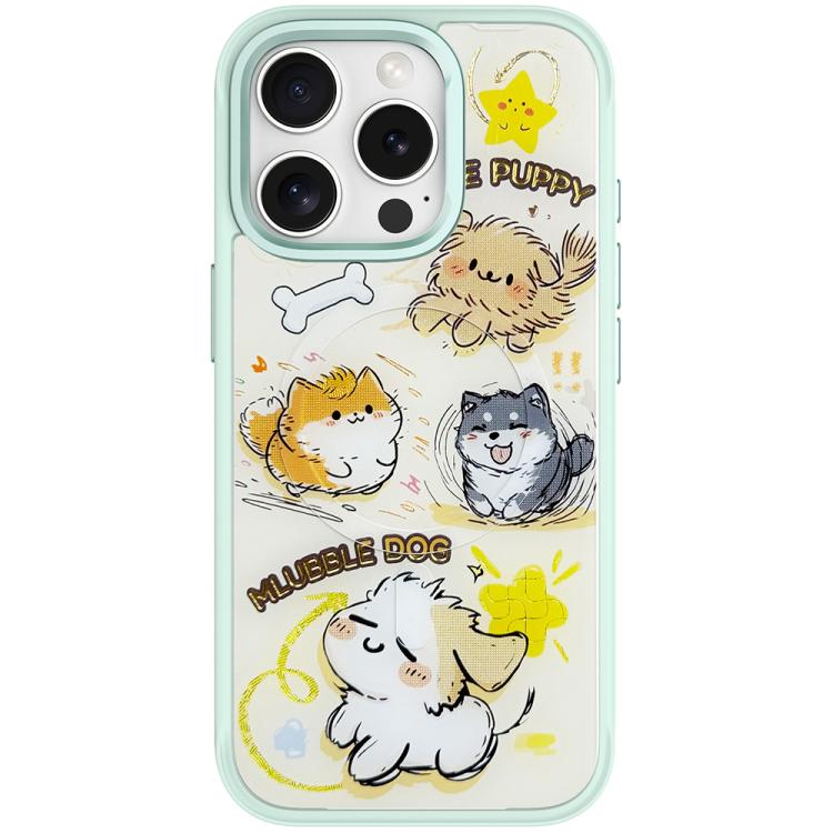 Custodia magnetica con motivo cane per iPhone 15 Pro e 15 Pro Max