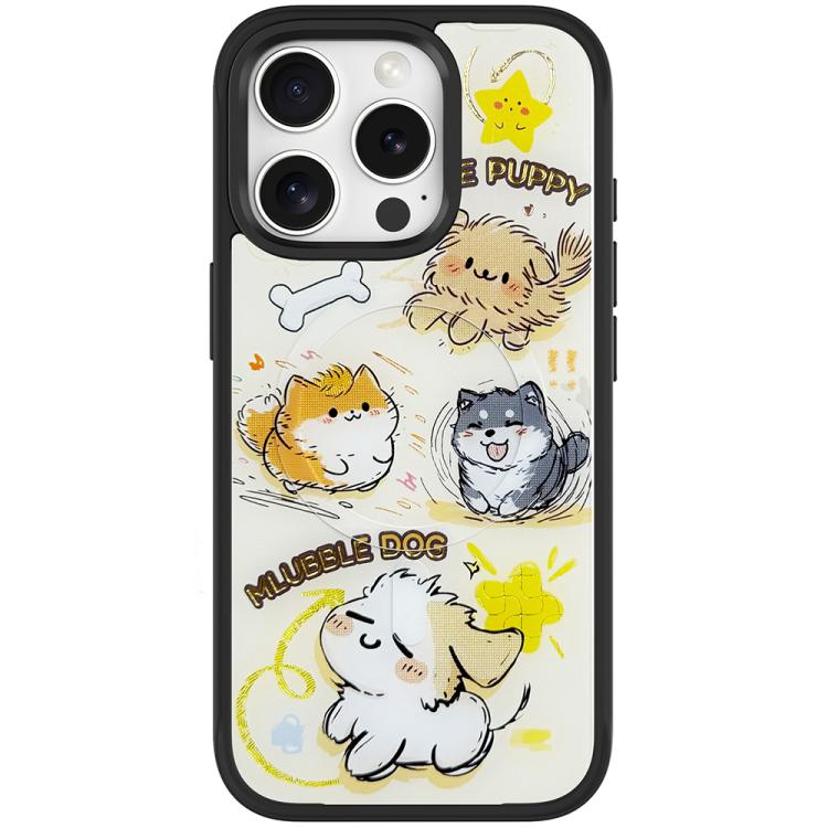 Custodia magnetica con motivo cane per iPhone 15 Pro e 15 Pro Max