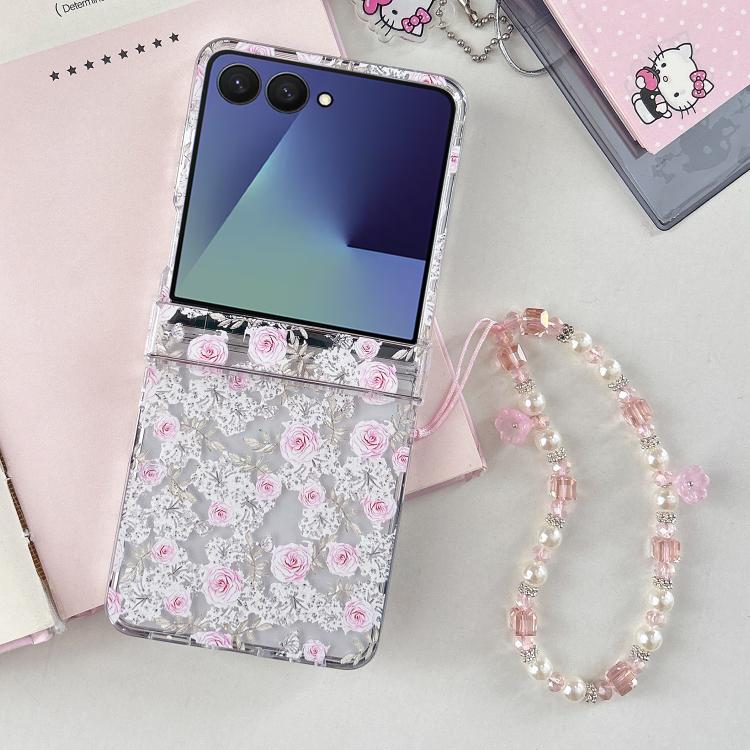 Custodia per telefono con motivo giardino di rose rosa e cinturino per Samsung