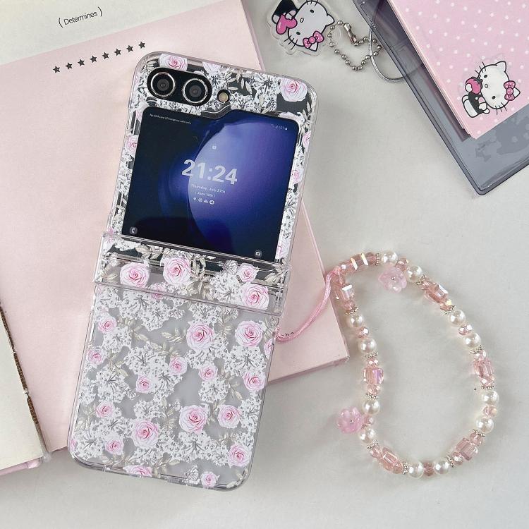 Custodia per telefono con motivo giardino di rose rosa e cinturino per Samsung