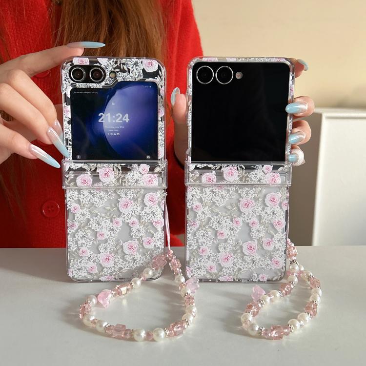 Custodia per telefono con motivo giardino di rose rosa e cinturino per Samsung
