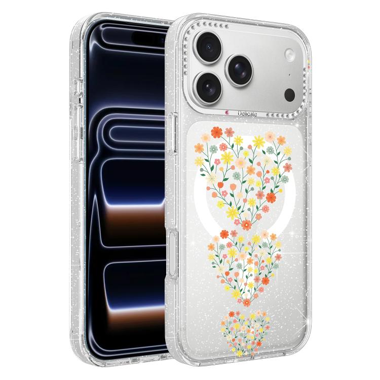 Custodia magnetica glitter floreale per iPhone 18 Pro