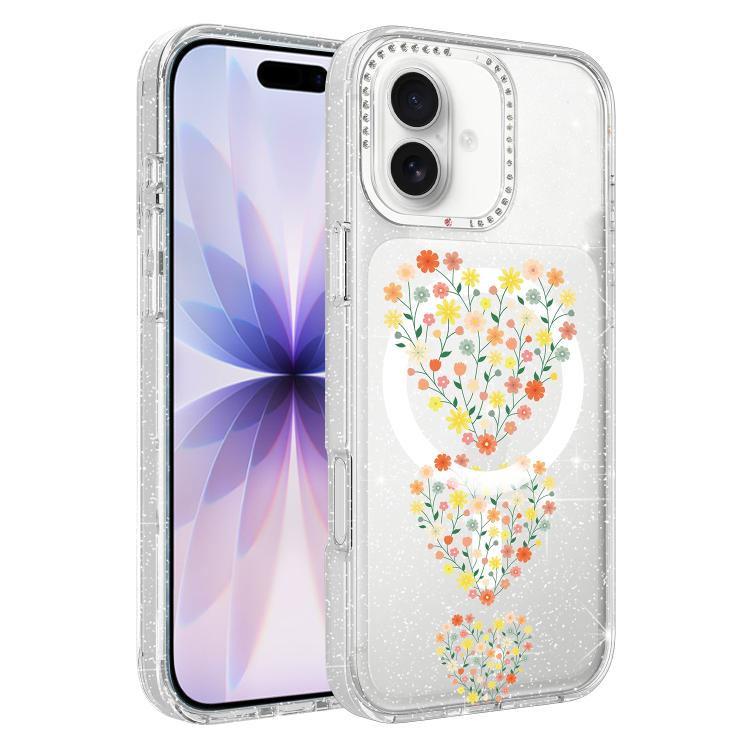 Custodia magnetica glitter con motivo floreale per iPhone 17