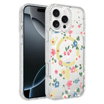 Custodia magnetica glitter con motivo floreale per iPhone 17