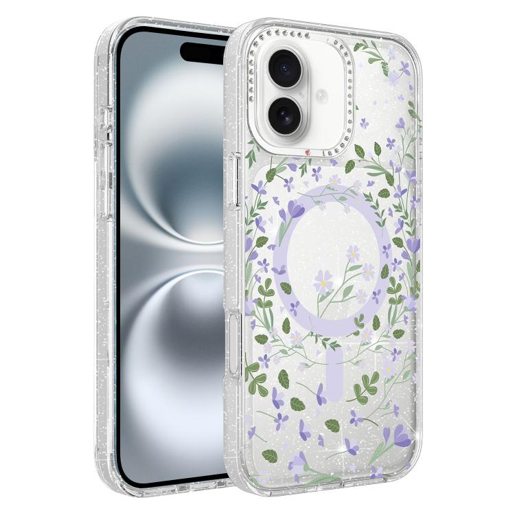 Custodia magnetica glitter con motivo floreale per iPhone 17