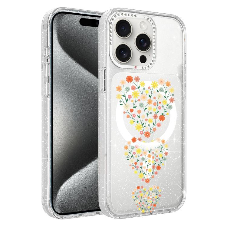 Custodia magnetica glitter floreale per iPhone 15 Pro Max