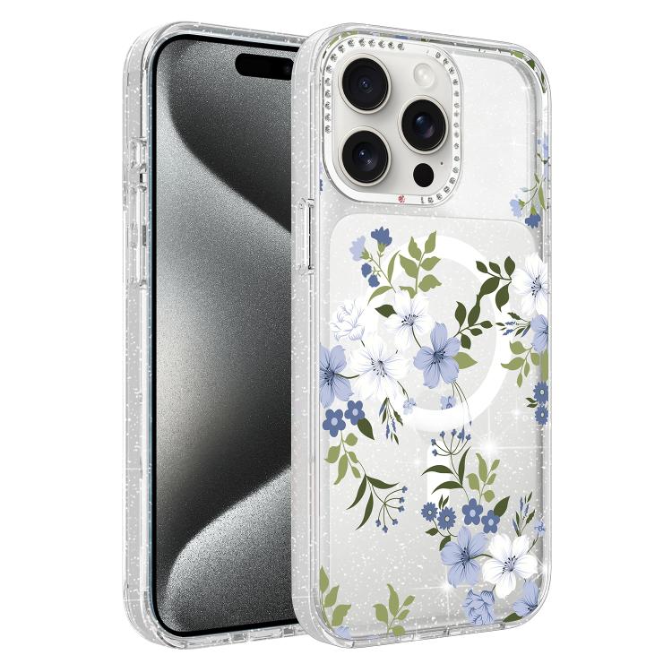 Custodia magnetica glitter floreale per iPhone 15 Pro Max
