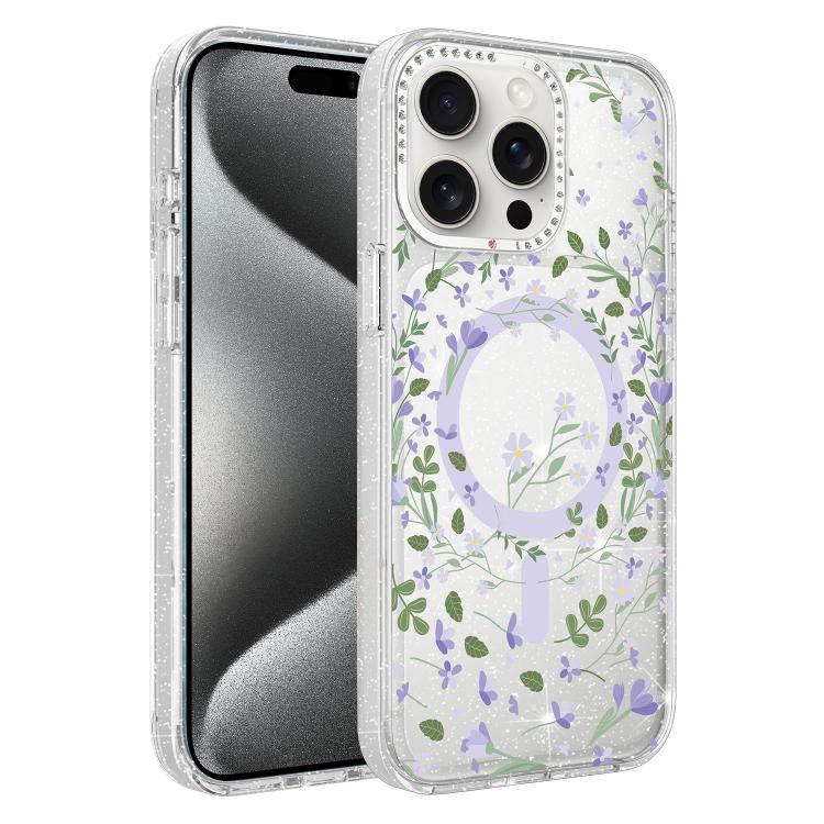 Custodia magnetica glitter floreale per iPhone 15 Pro Max