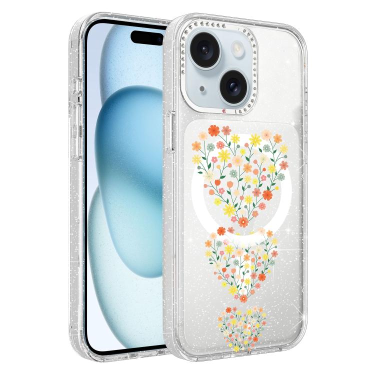 Custodia magnetica glitter floreale per iPhone 15 Pro Max