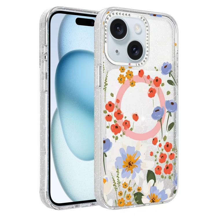 Custodia magnetica glitter floreale per iPhone 15 Pro Max