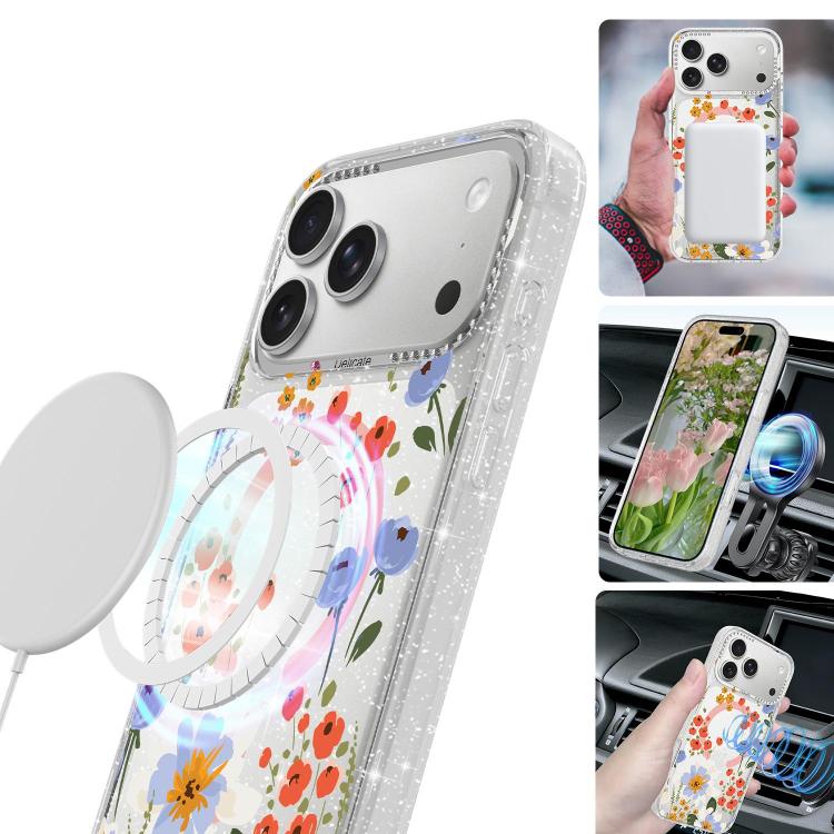 Custodia magnetica glitter floreale per iPhone 18 Pro